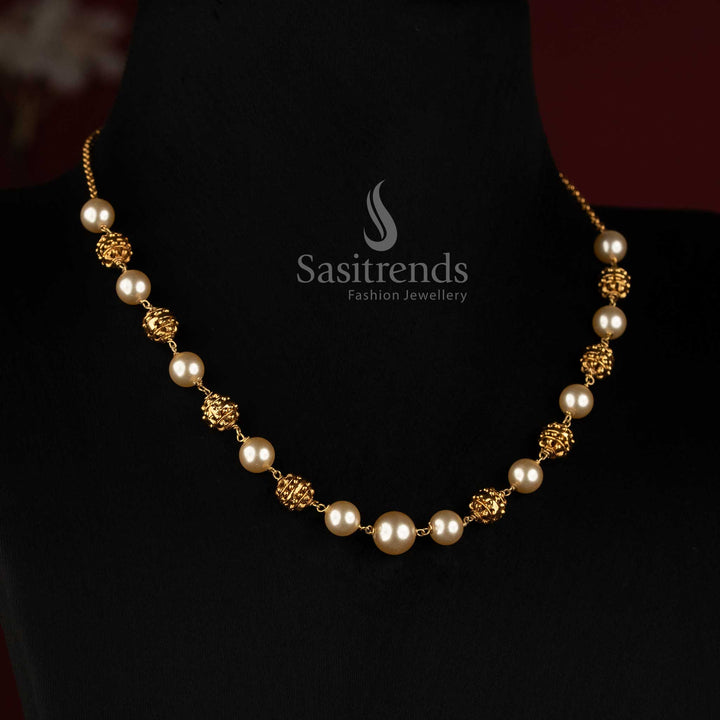Premium Antique Gold Plated Pearl Mala Necklace for Women - Sasitrends