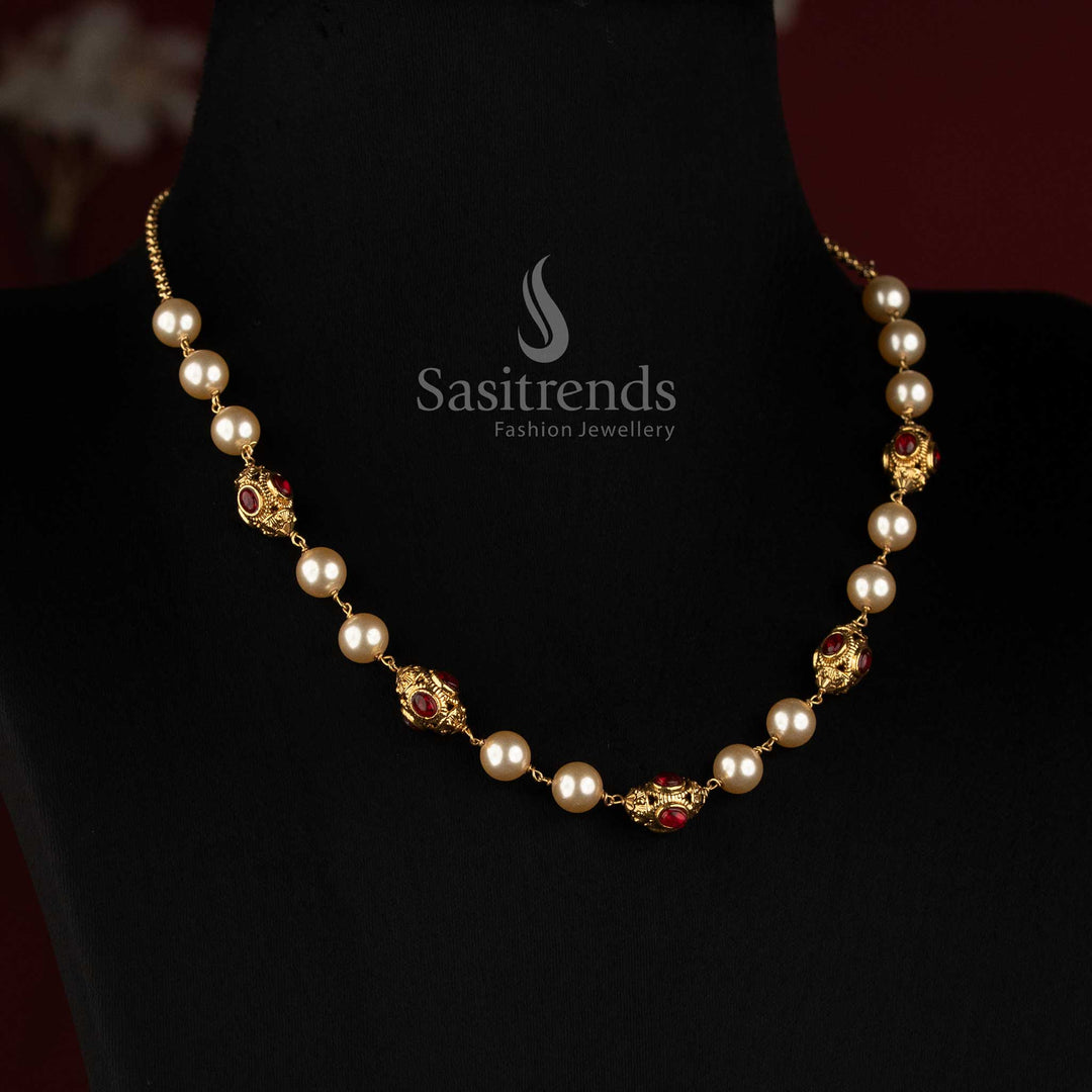 Antique Gold Plated South Indian Pearl Necklace for Bridal and Festive Wear - Sasitrends