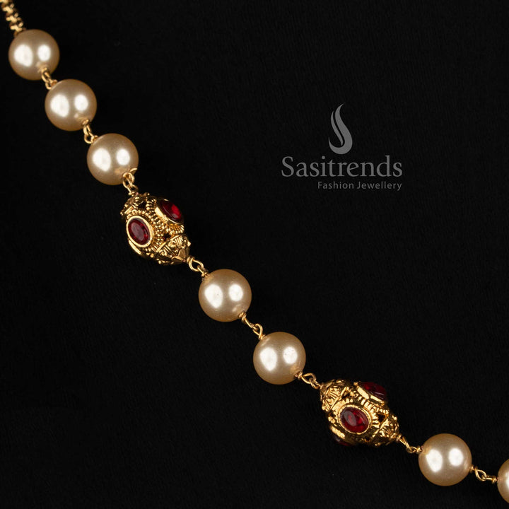Antique Gold Plated South Indian Pearl Necklace for Bridal and Festive Wear - Sasitrends