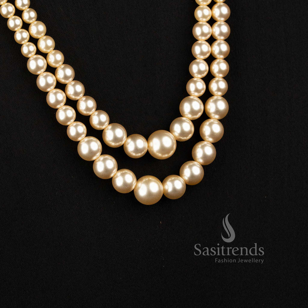 Swarovski Replica Pearl Layered Long Necklace with Gold Plated End Details - Sasitrends