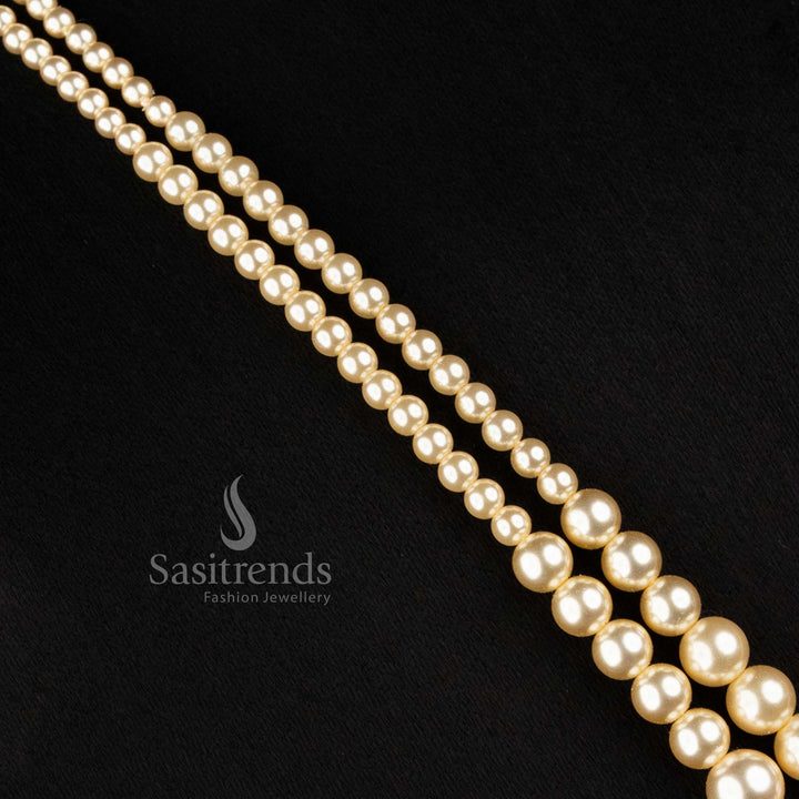 Swarovski Replica Pearl Layered Long Necklace with Gold Plated End Details - Sasitrends