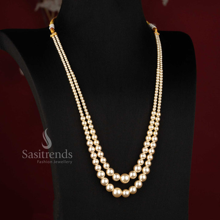 Swarovski Replica Pearl Layered Long Necklace with Gold Plated End Details - Sasitrends