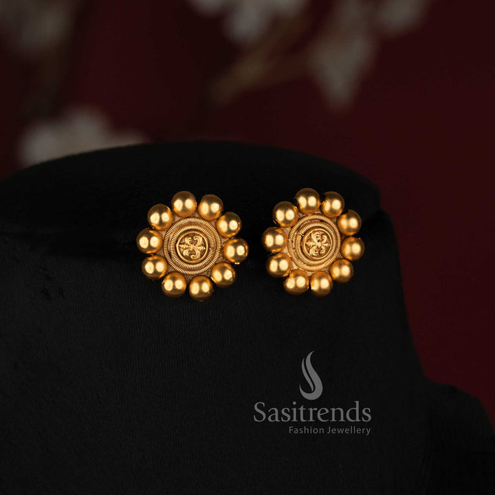 Antique Gold Plated South Indian Choker Necklace Set with Floral Studs for Bridal and Festive Wear - Sasitrends