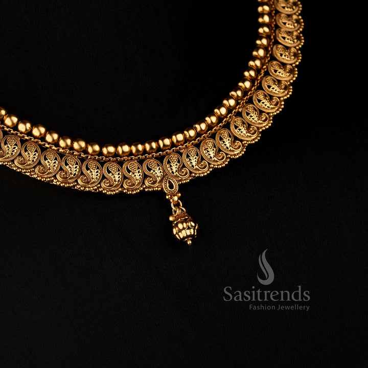 Antique Gold Plated Traditional Mango Choker Necklace Set with Matching Jhumkas - Sasitrends
