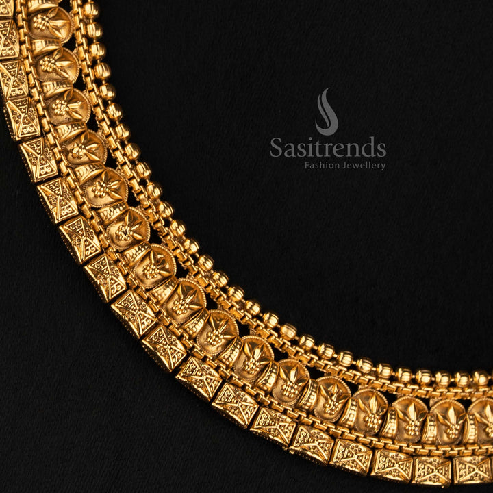 Antique Gold Plated Traditional Choker Set with Matching Circular Floral Studs - Sasitrends