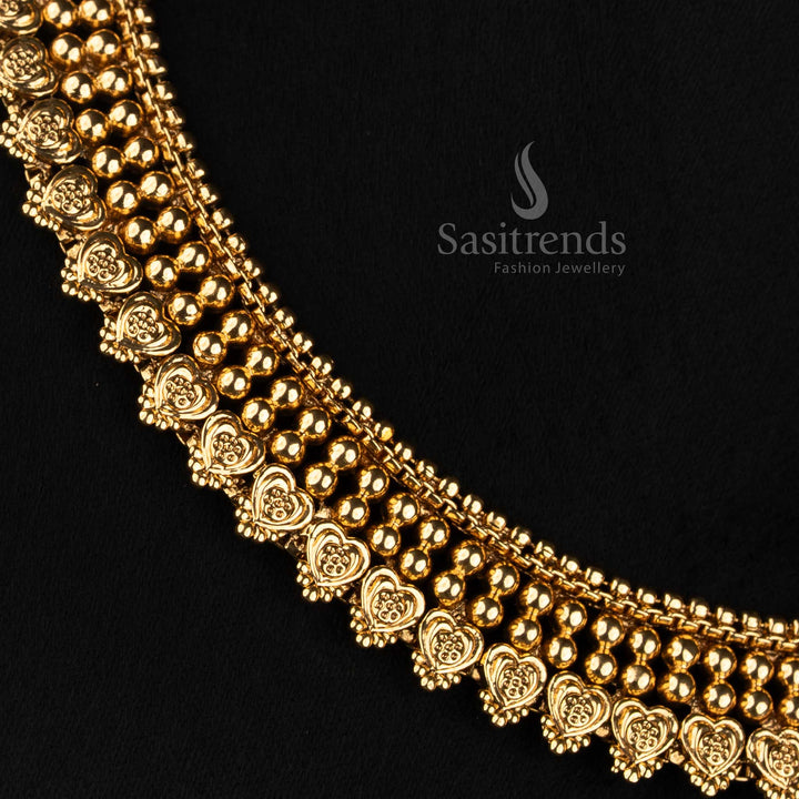 Antique Gold Plated Choker Necklace Set with Matching Floral Heart Drop Earrings - Sasitrends