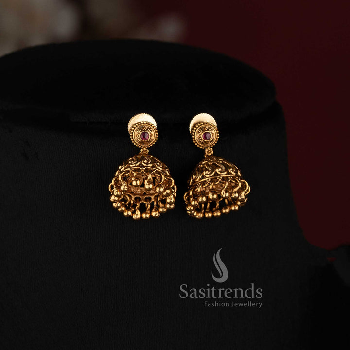 Antique Gold Plated South Indian Peacock Choker Necklace Set for Bridal and Festive Wear - Sasitrends
