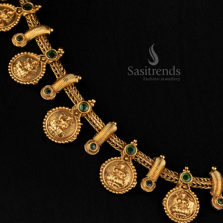 Traditional Antique Gold Plated Kasu Mala Choker with Goddess Lakshmi Coins - Sasitrends