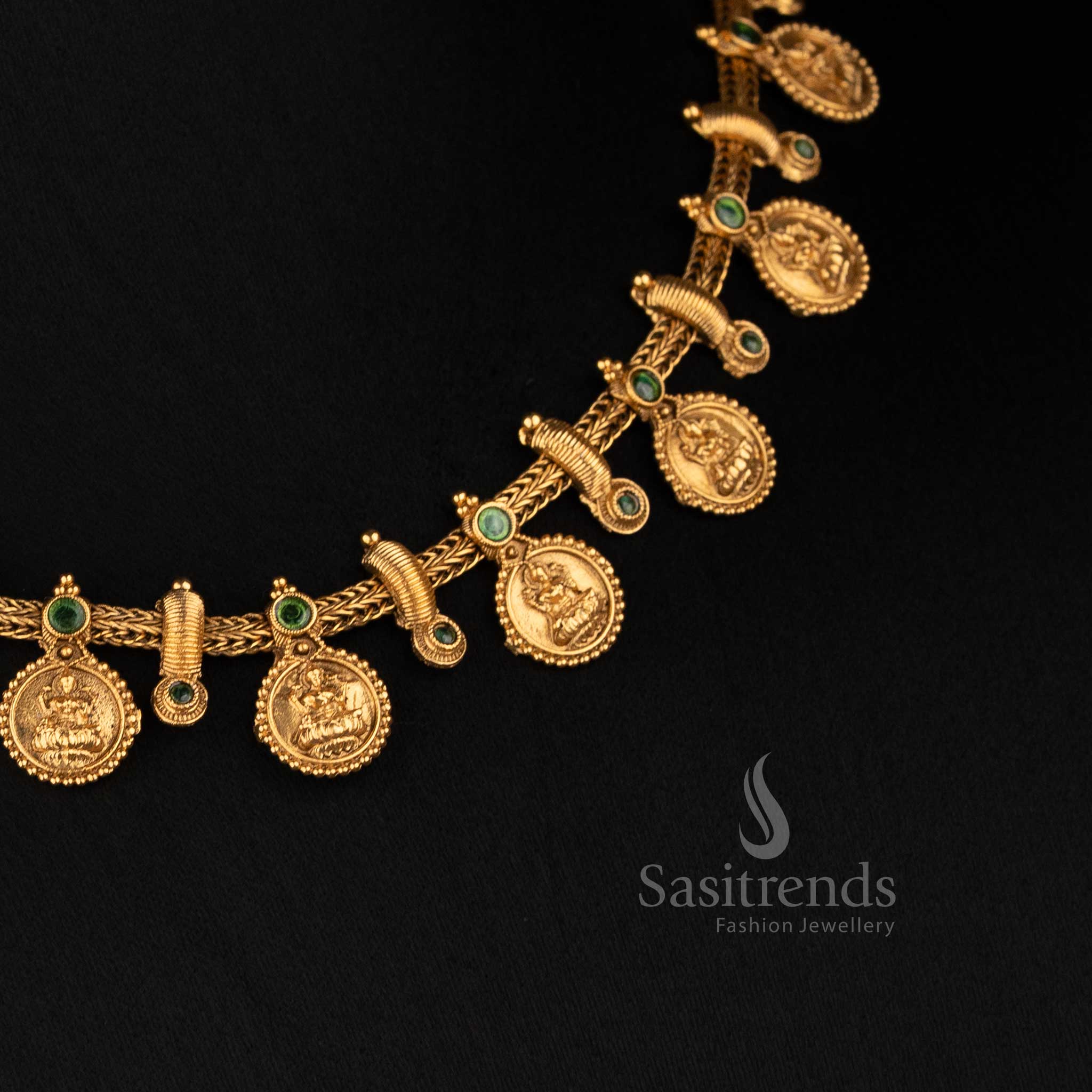 Traditional Antique Gold Plated Kasu Mala Choker with Goddess Lakshmi Coins - Sasitrends