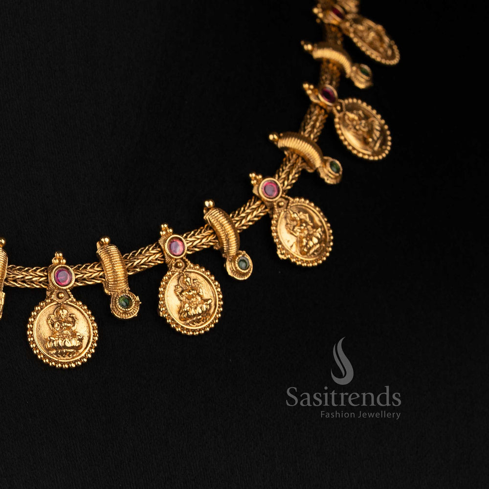 Antique Gold Plated Kasu Mala Necklace Set with Matching Lakshmi Coin Studs - Sasitrends