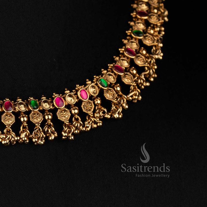 Detailed Peacock and Floral Motifs with Stone Accents and Bead Drops - Sasitrends