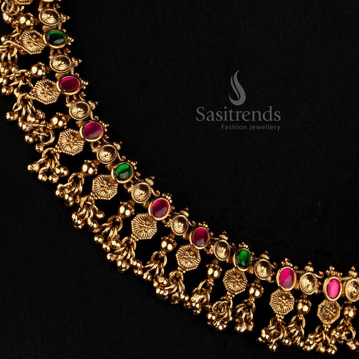 Traditional Antique Gold Plated Peacock Motif Stone Studded Choker Set - Sasitrends