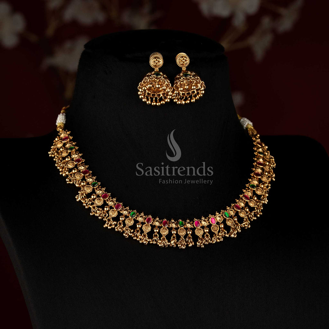 Detailed Peacock and Floral Motifs with Stone Accents and Bead Drops - Sasitrends
