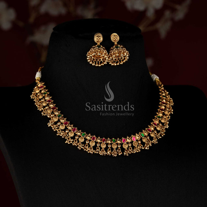 Detailed Peacock and Floral Motifs with Stone Accents and Bead Drops - Sasitrends