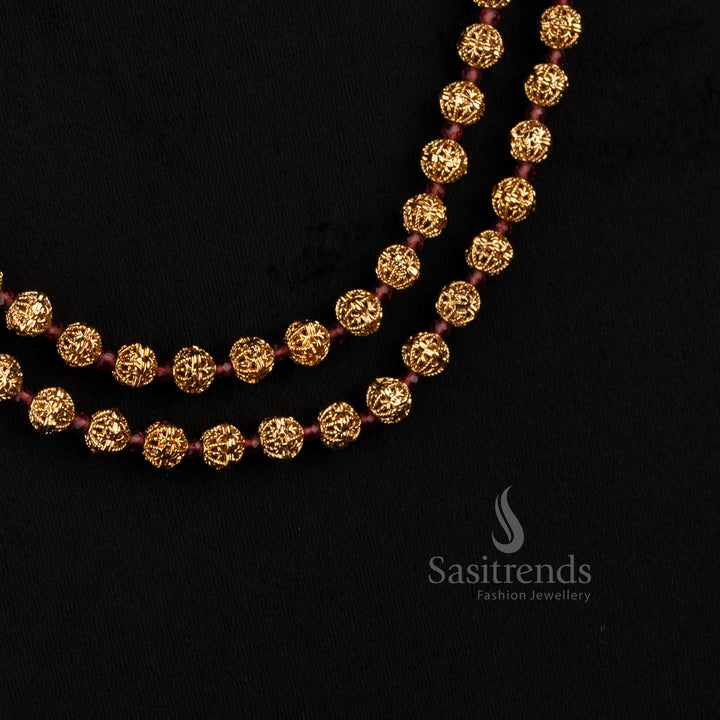 3031G antique gold plated traditional double strand bead necklace set with an opulent festive look