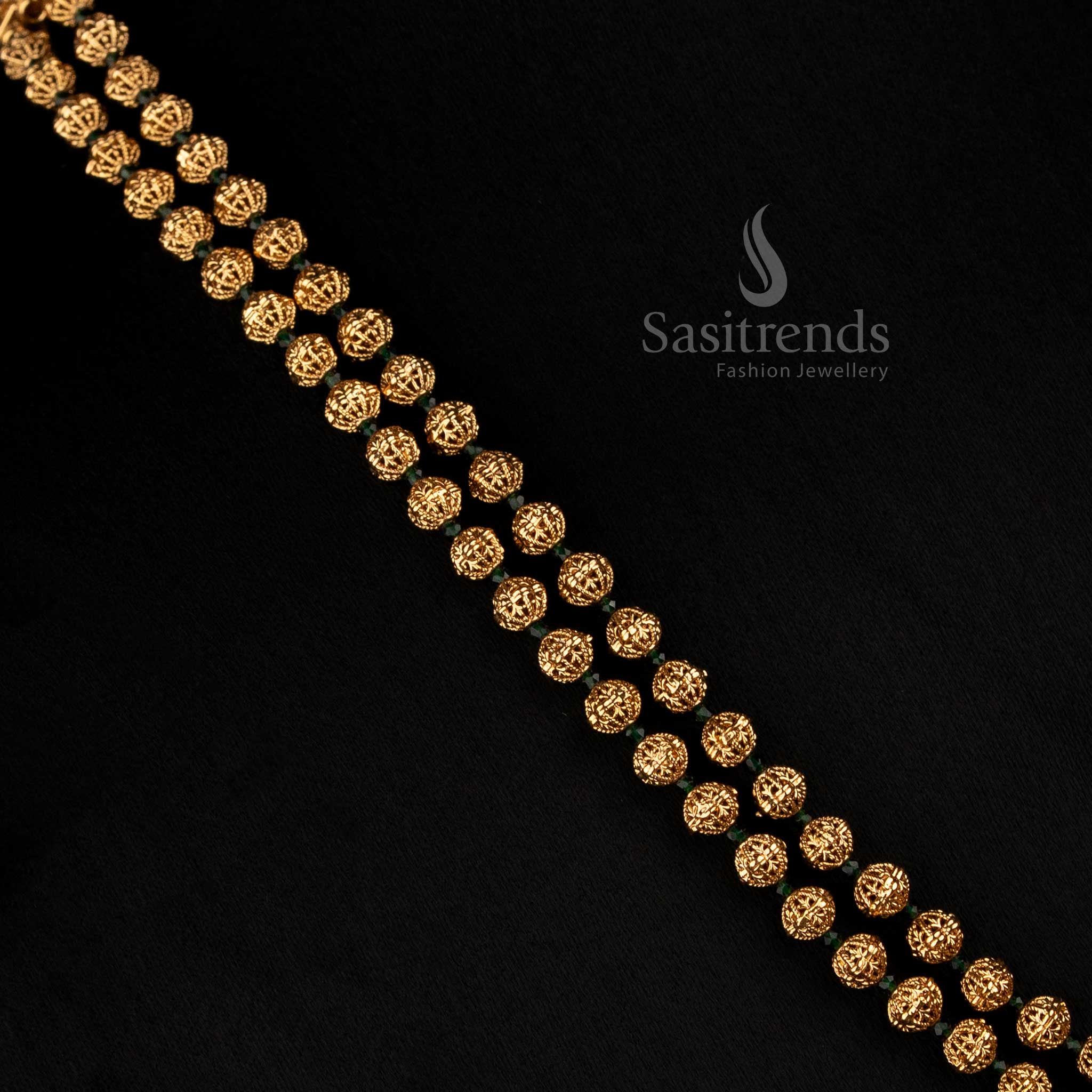 3031G antique gold plated opulent double strand bead necklace set for traditional festive temple wear Sasitrends
