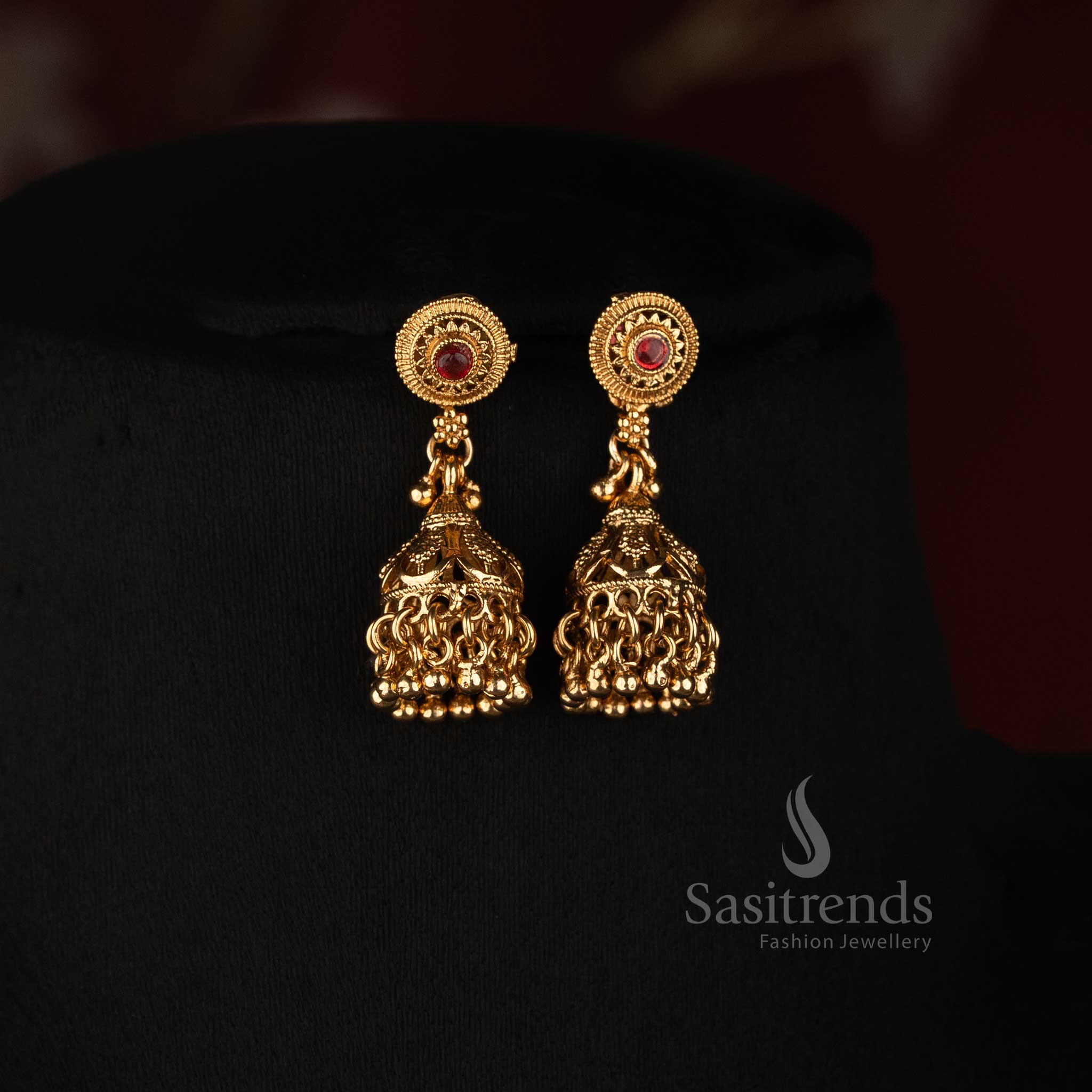 3031G opulent antique gold plated traditional double strand bead necklace set for festive and temple wear by Sasitrends