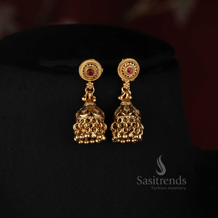 3031G opulent antique gold plated traditional double strand bead necklace set for festive and temple wear by Sasitrends