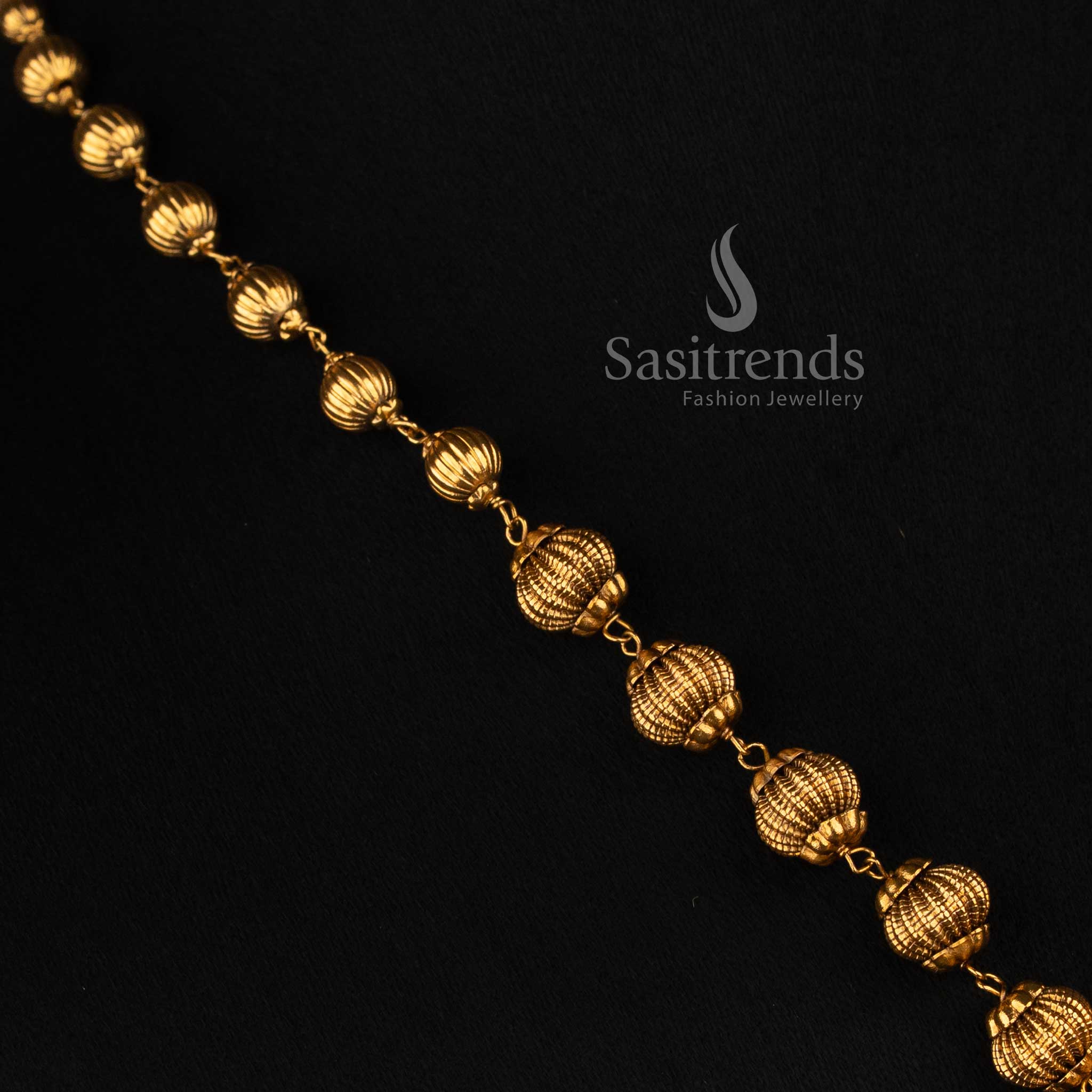 Antique Gold Plated Lord Krishna Pendant Ball Chain Necklace Set with Earrings - Sasitrends