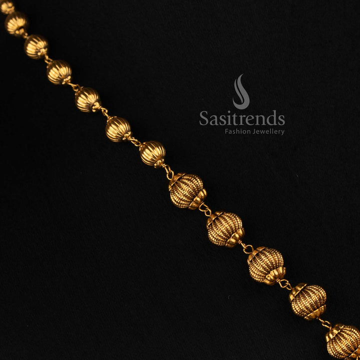 Antique Gold Plated Lord Krishna Pendant Ball Chain Necklace Set with Earrings - Sasitrends