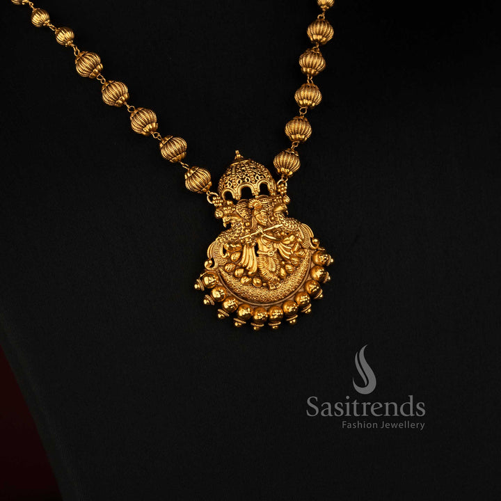 Antique Gold Plated Krishna Pendant Necklace with Matching Earrings - Sasitrends