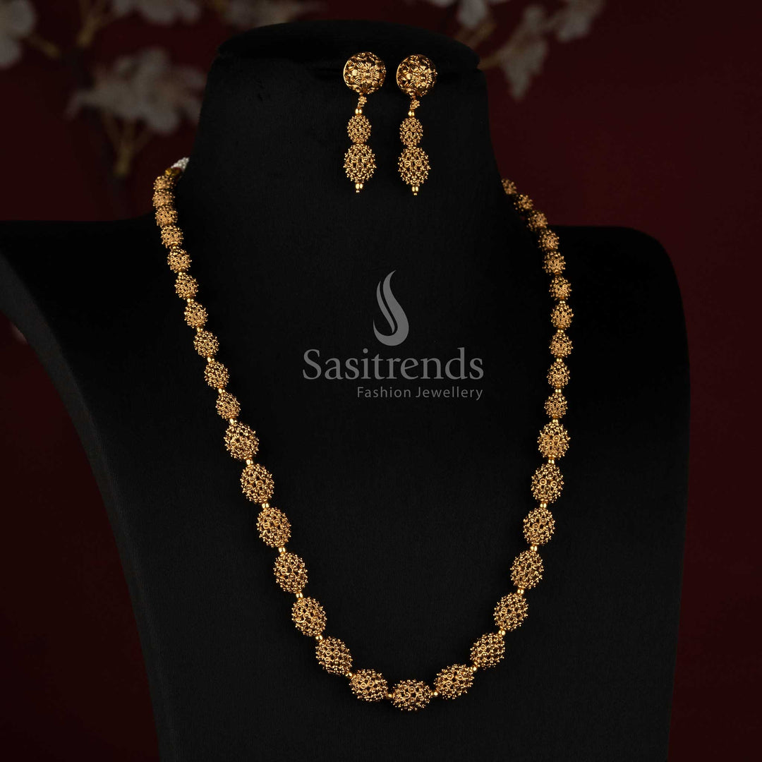 Antique Gold Plated South Indian Long Haram Set for Bridal and Festive Wear - Sasitrends