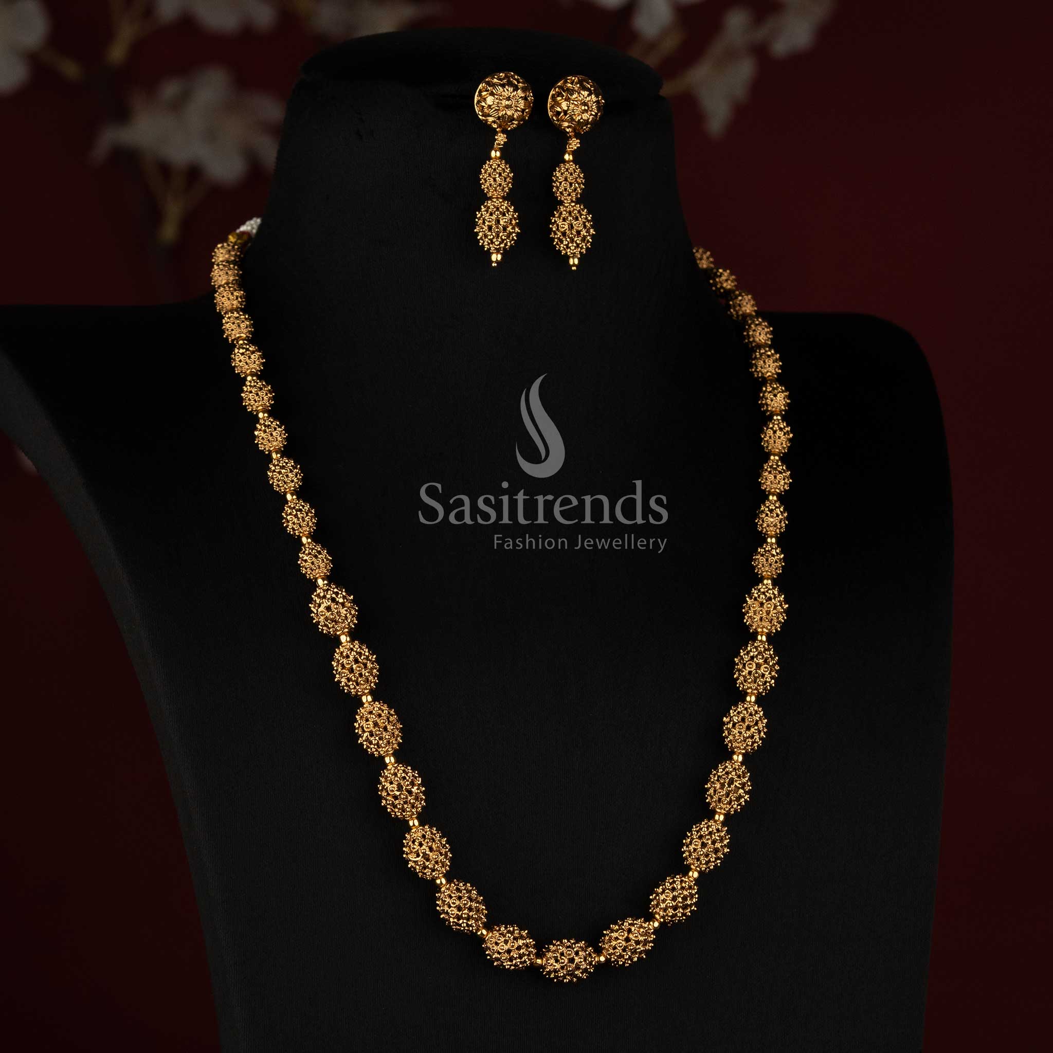 Antique Gold Plated South Indian Long Haram Set for Bridal and Festive Wear - Sasitrends