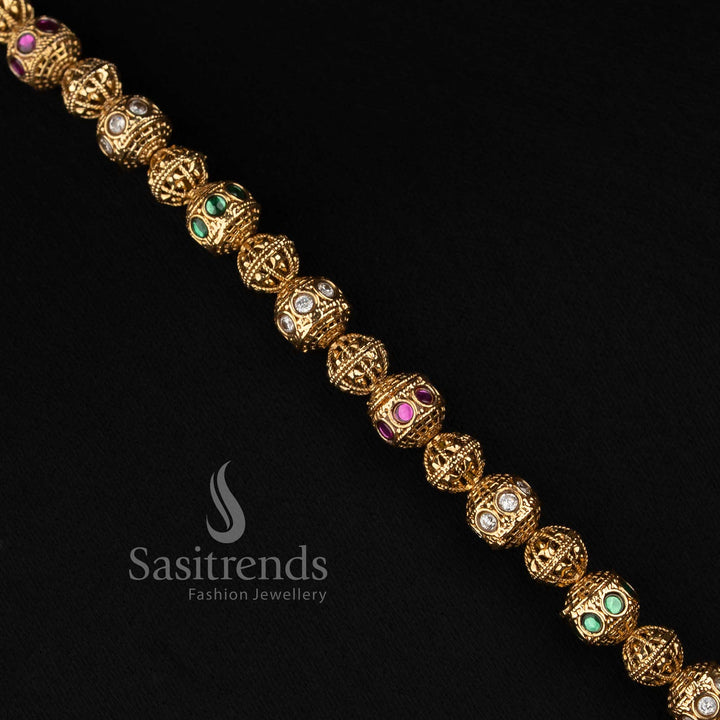Antique Gold Plated Traditional Filigree Haram Set with Matching Drop Earrings - Sasitrends