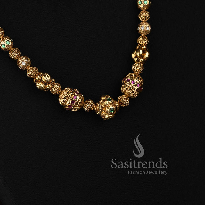 Antique Gold Plated Traditional Filigree Haram Set with Matching Drop Earrings - Sasitrends