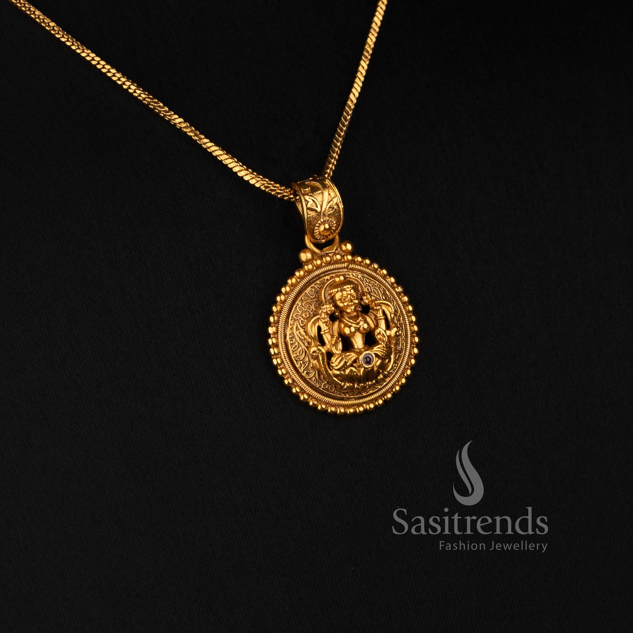 Antique Gold Plated Lakshmi Pendant Chain Necklace Set for Women - Sasitrends