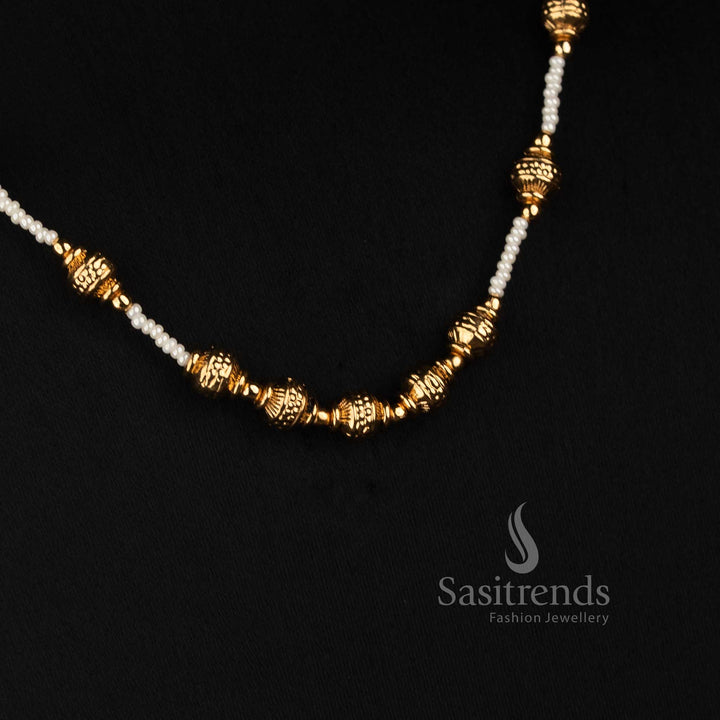 Antique Gold Plated Fine Pearl Necklace Set with Matching Filigree Drop Earrings - Sasitrends