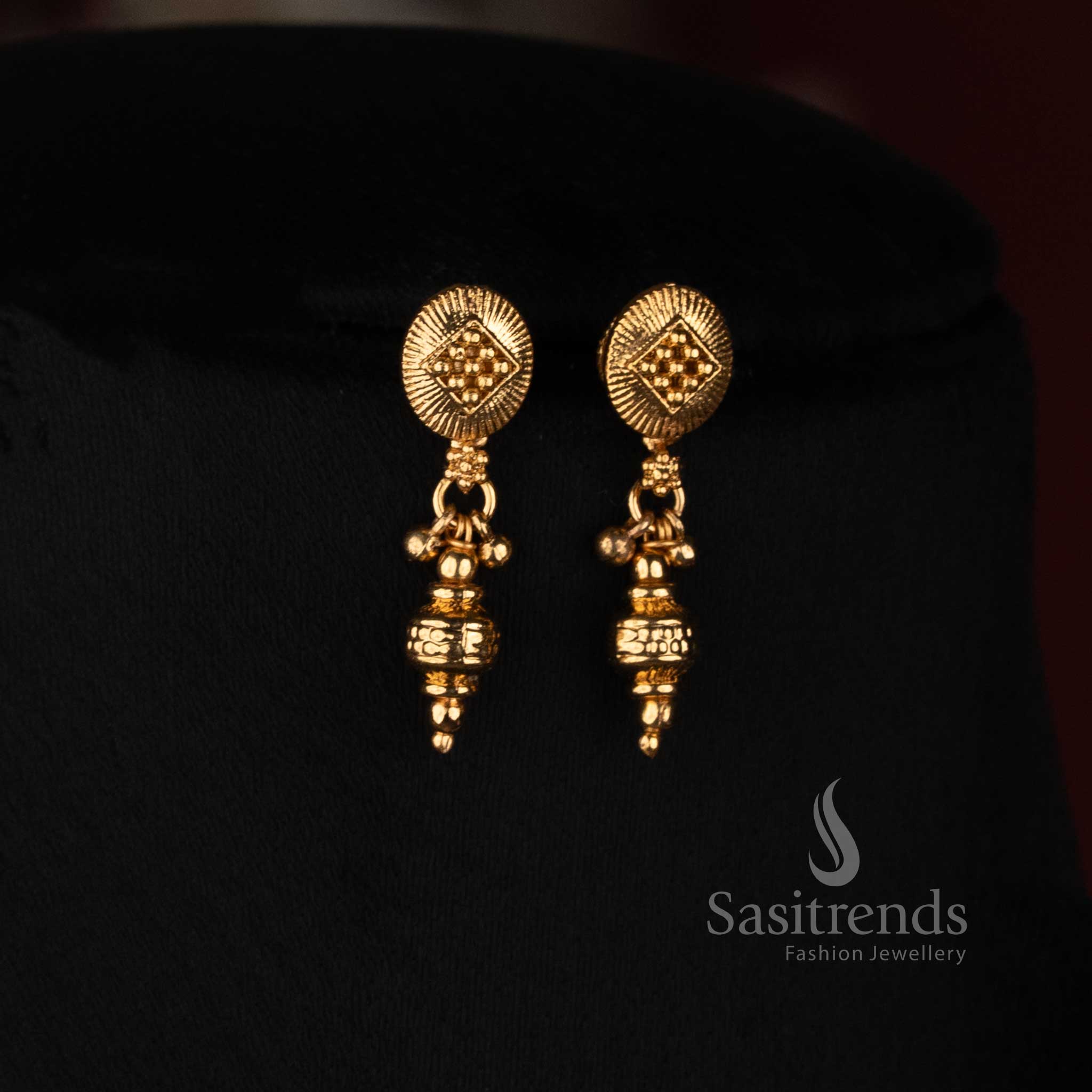 Antique Gold Plated Fine Pearl Chain Necklace Set with Filigree Beads and Drop Earrings - Sasitrends