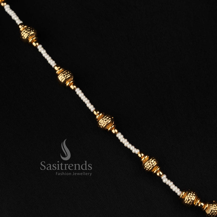 Antique Gold Plated Fine Pearl Necklace Set with Matching Filigree Drop Earrings - Sasitrends