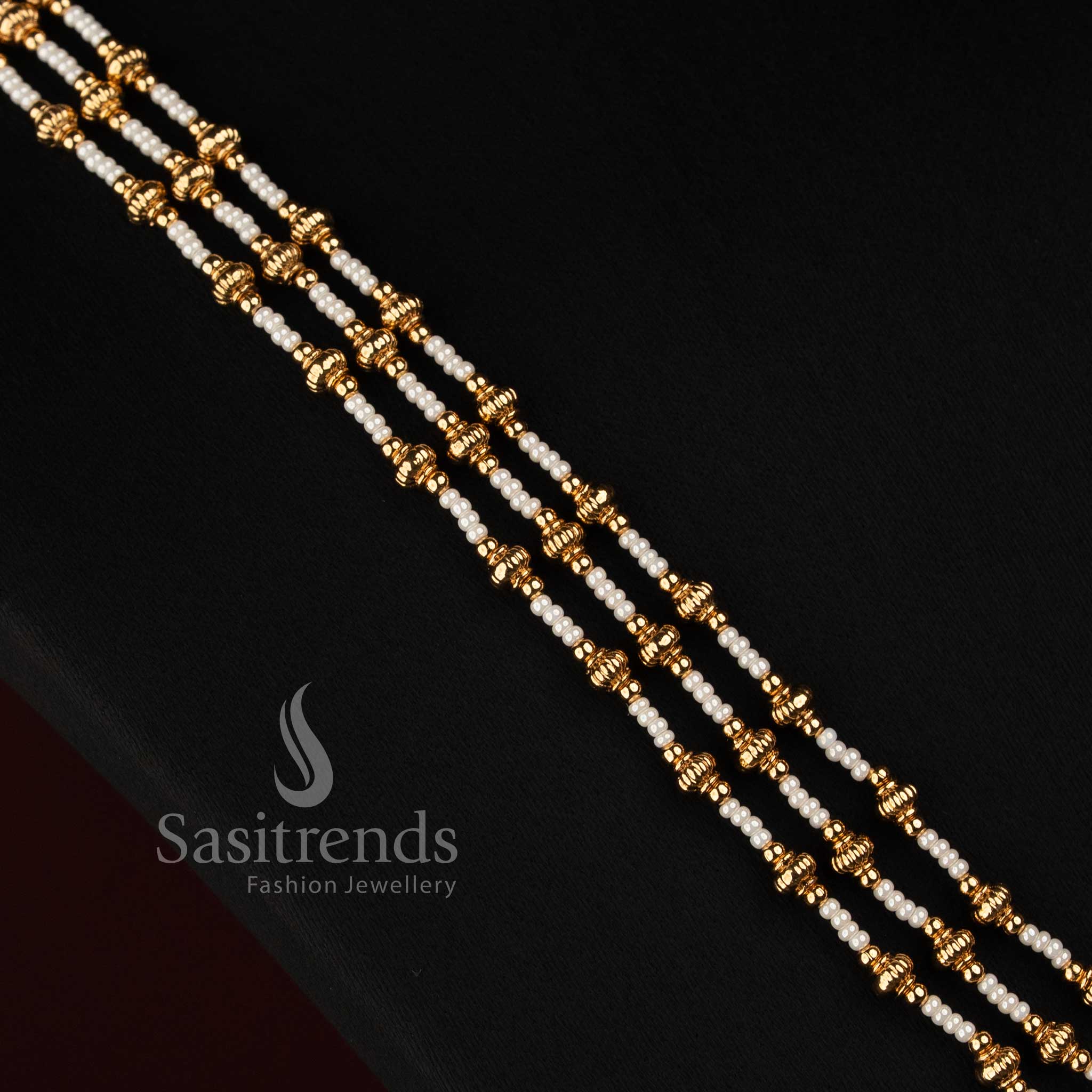 Antique Gold Plated Fine Pearl Long Haram Necklace Set with Jhumka Earrings - Sasitrends