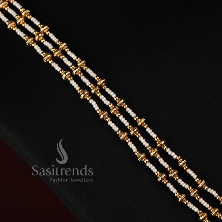 Antique Gold Plated Fine Pearl Long Haram Necklace Set with Jhumka Earrings - Sasitrends