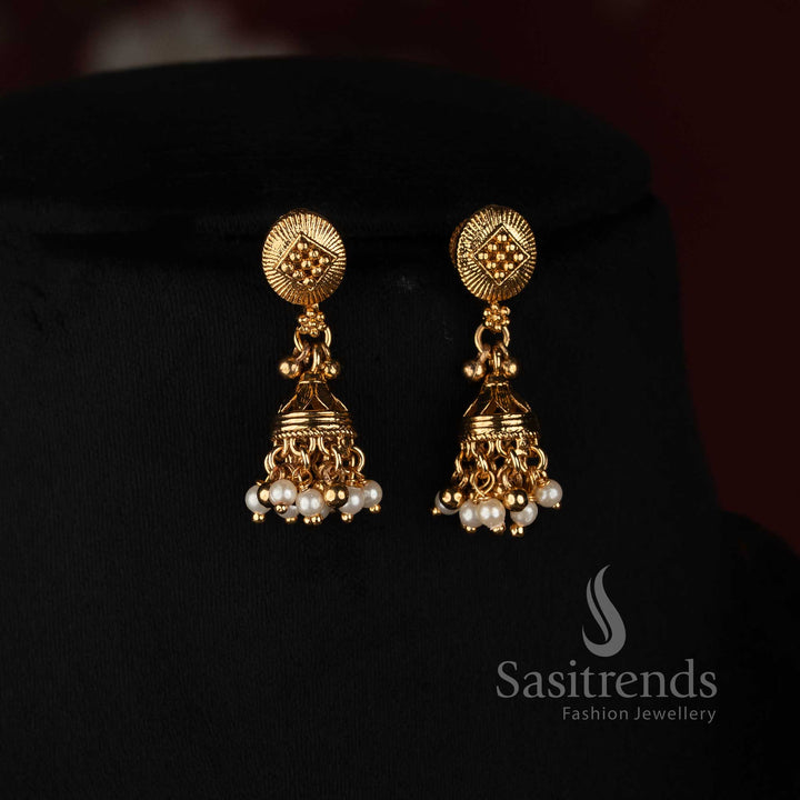 Antique Gold Plated Fine Pearl Long Haram Necklace Set with Jhumka Earrings - Sasitrends