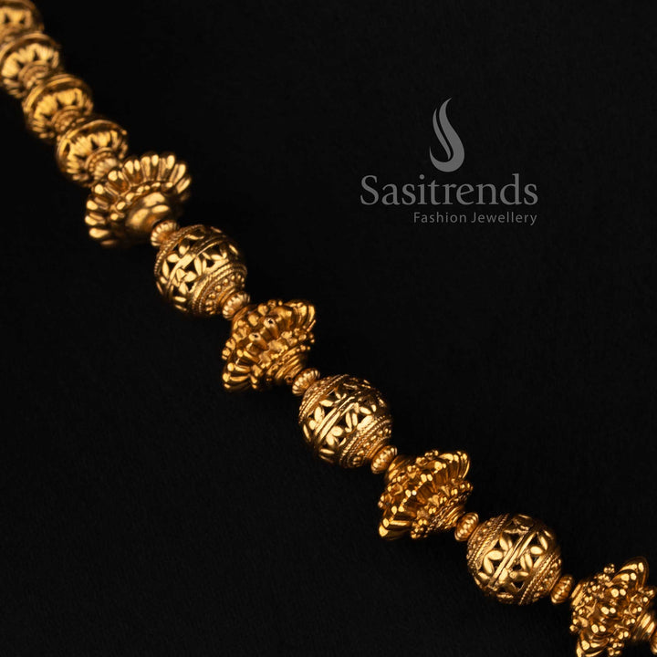Antique Gold Plated Filigree and Disc Bead Necklace Set with Floral Ear Studs - Sasitrends