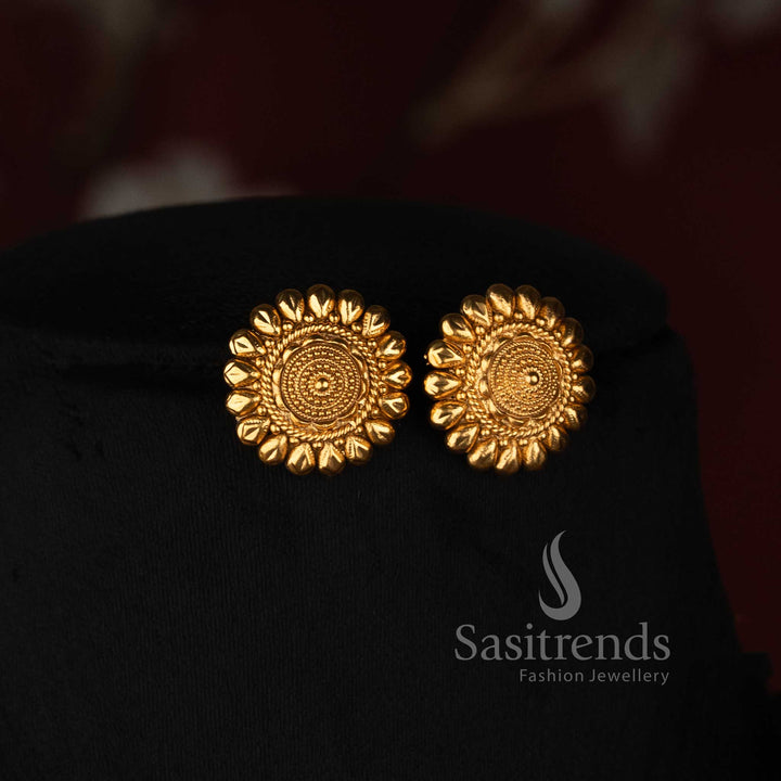 Antique Gold Plated Filigree and Disc Bead Necklace Set with Floral Ear Studs - Sasitrends
