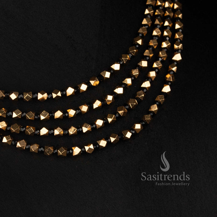 3037G antique gold plated four-row diamond faceted bead necklace set with teardrop stone Jhumka earrings Sasitrends