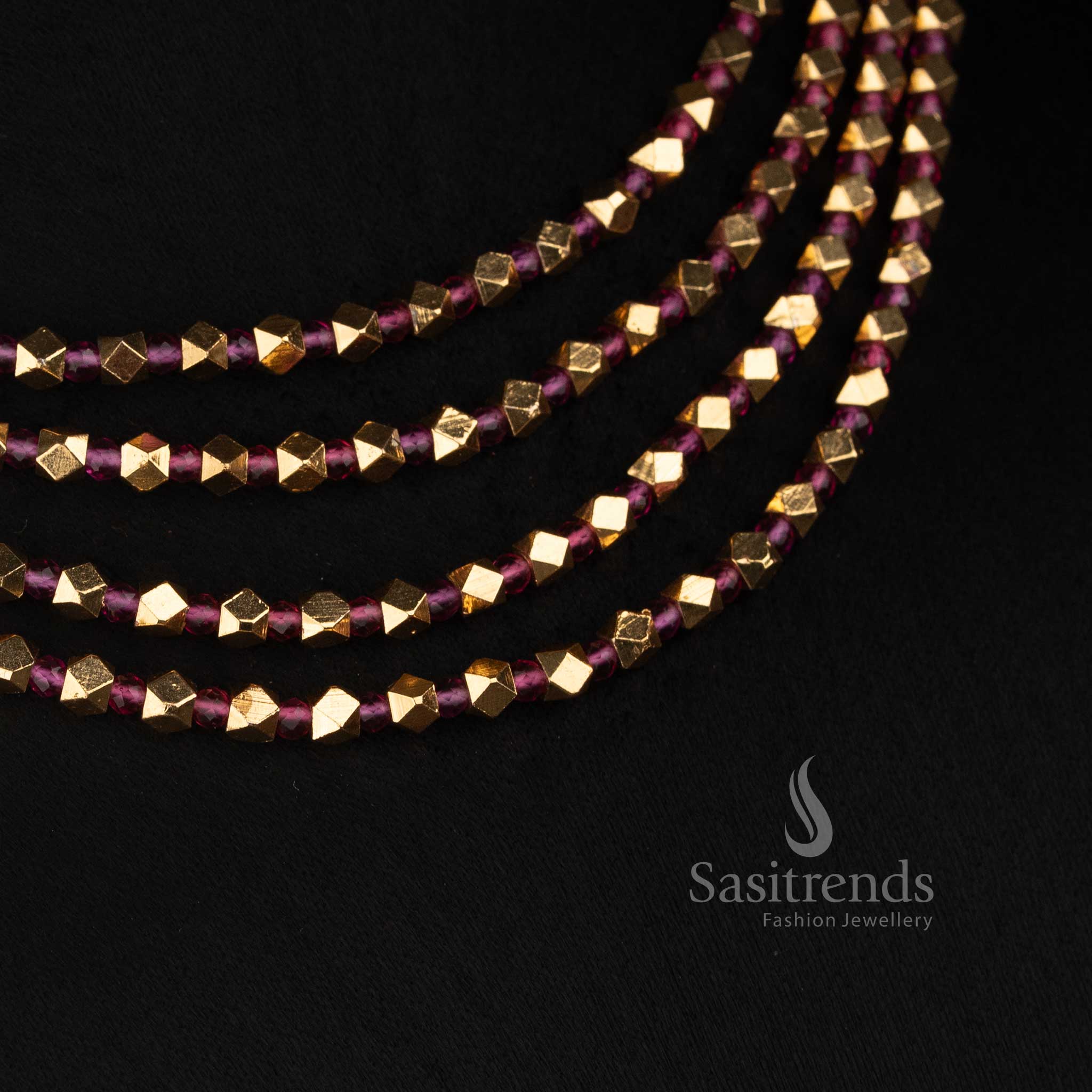 3037G traditional four-row antique gold plated faceted bead necklace with teardrop stone Jhumka earrings