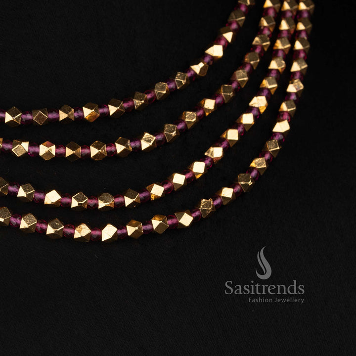 3037G traditional four-row antique gold plated faceted bead necklace with teardrop stone Jhumka earrings