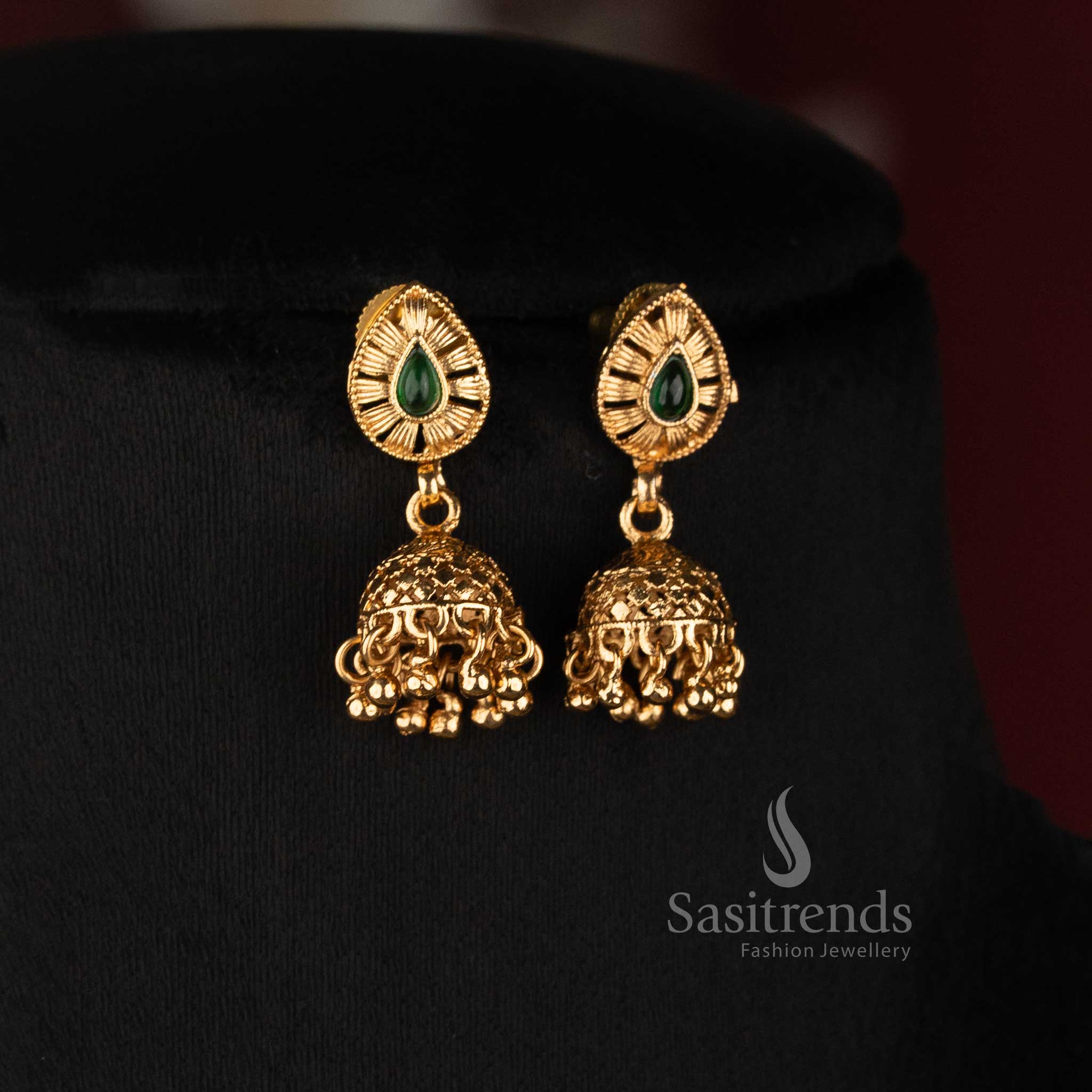 3037G premium antique gold plated faceted bead necklace set with four rows and teardrop stone Jhumka earrings