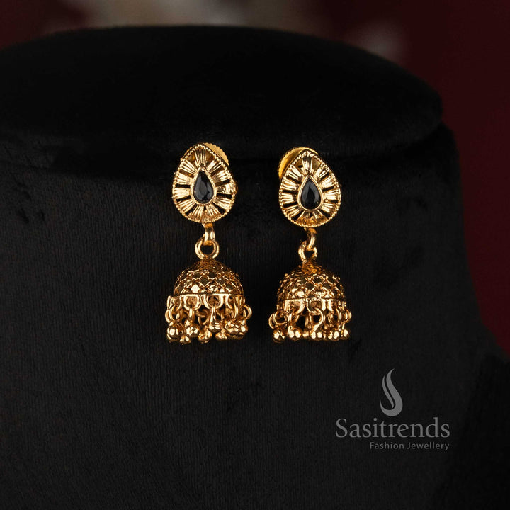 3037G premium traditional four-row faceted bead necklace set with teardrop stone Jhumka earrings by Sasitrends