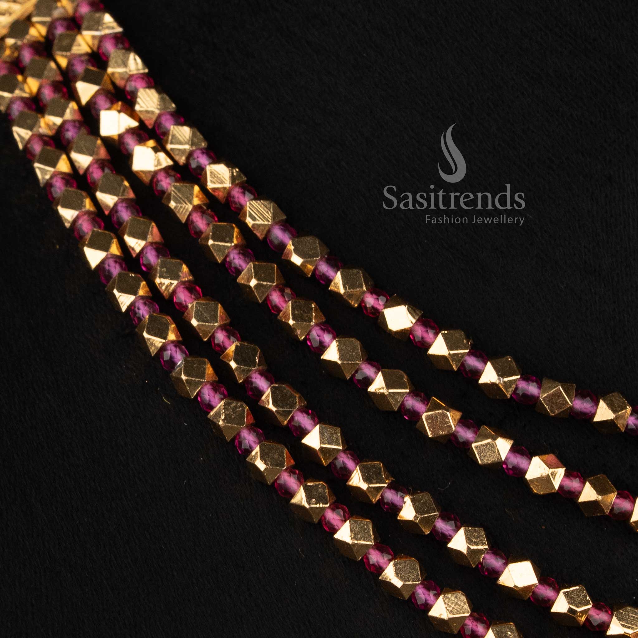 3037G antique gold plated four-row bead necklace set with diamond faceted beads and teardrop stone Jhumka earrings
