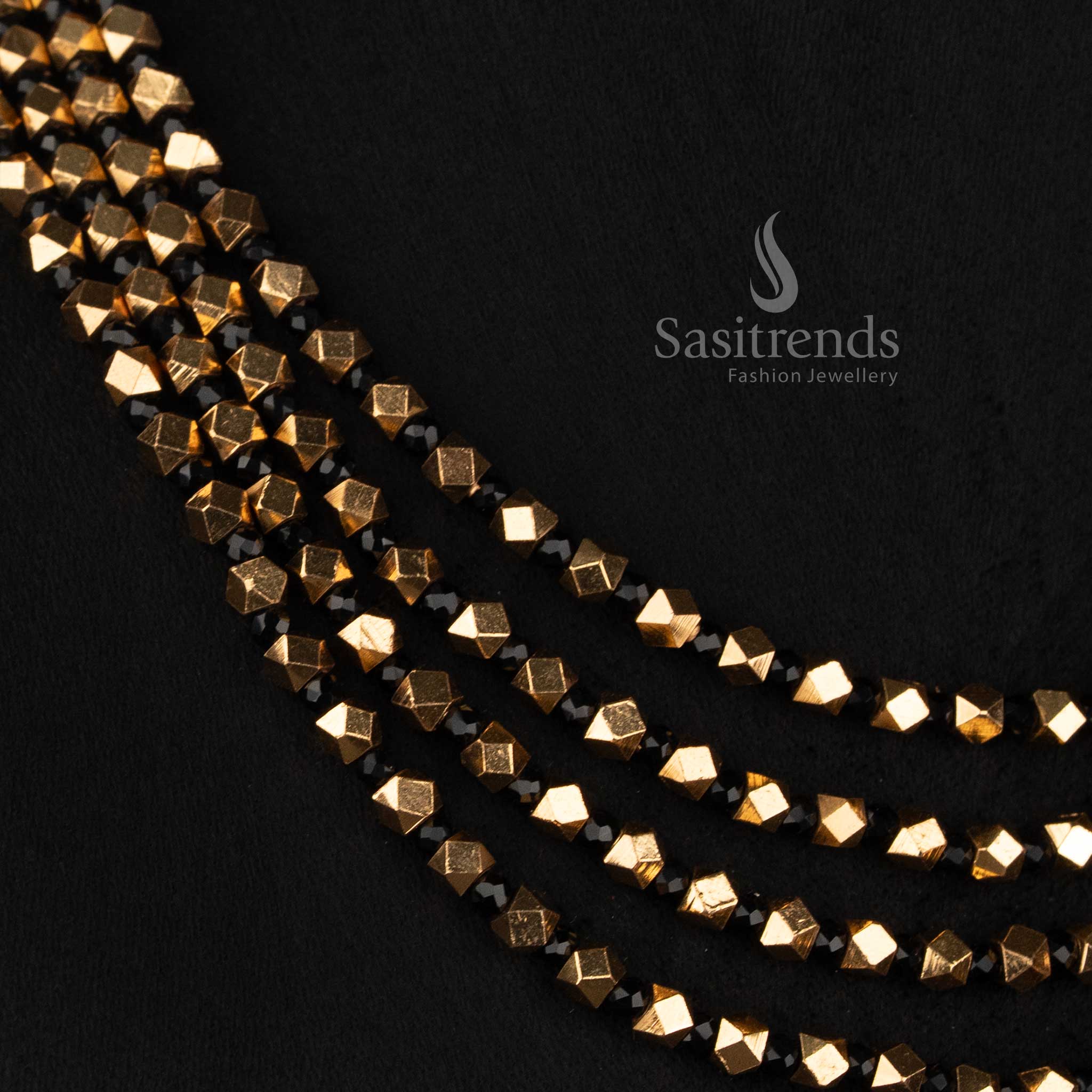 3037G traditional antique gold plated four-row faceted bead necklace with teardrop stone Jhumka earrings