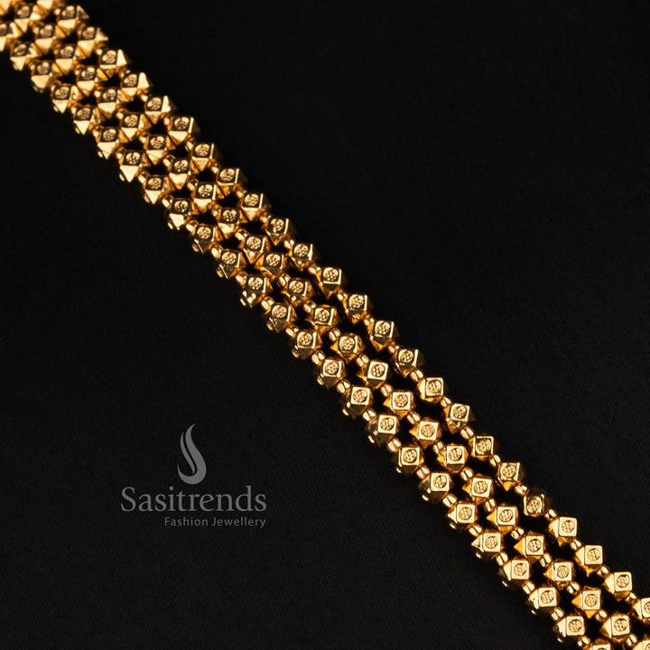 Antique Gold Plated Faceted Bead Long Haram with Matching Circular Floral Ear Studs - Sasitrends