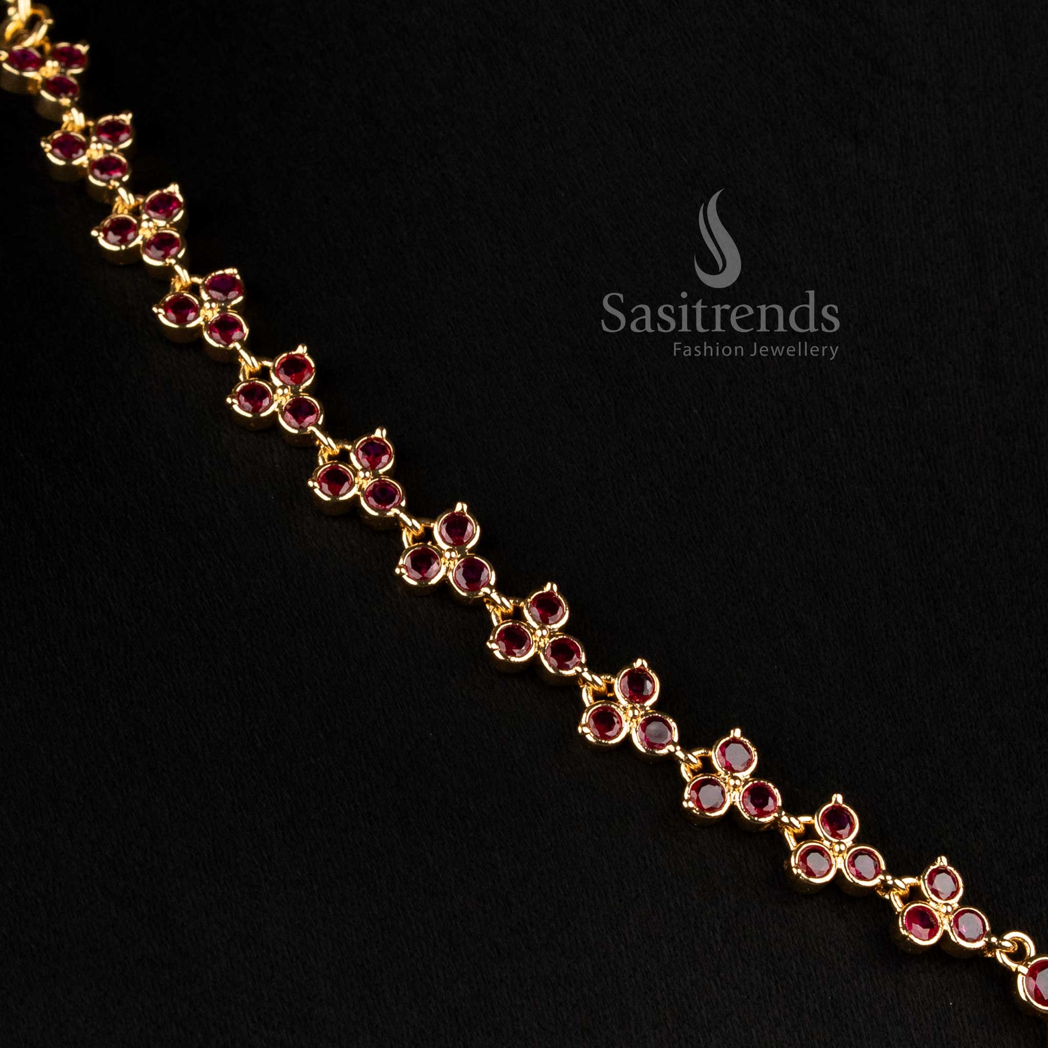 Contemporary Impon Gold Plated Trefoil Cubic Zirconia Cluster Chain Necklace - Sasitrends