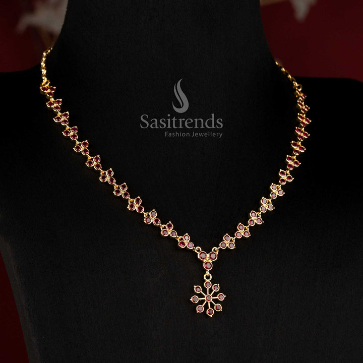 Impon Gold Plated Trefoil Cubic Zirconia Cluster Chain Necklace - Sasitrends
