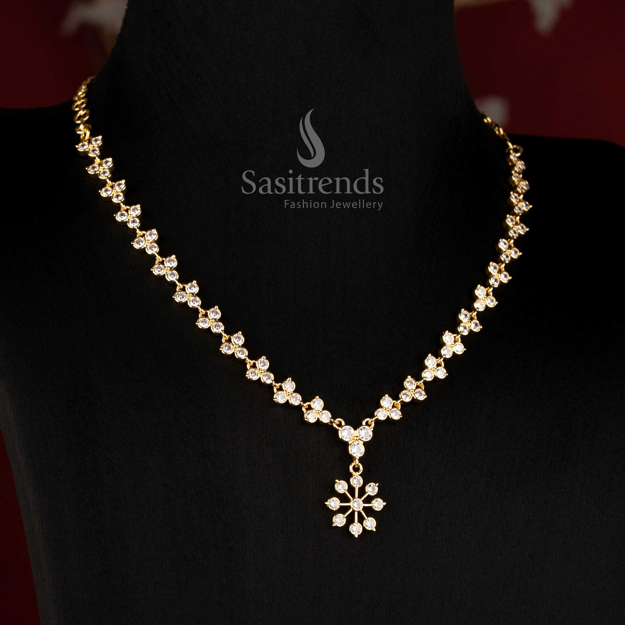 Impon Gold Plated Cubic Zirconia Delicate Necklace for Festive and Party Wear - Sasitrends