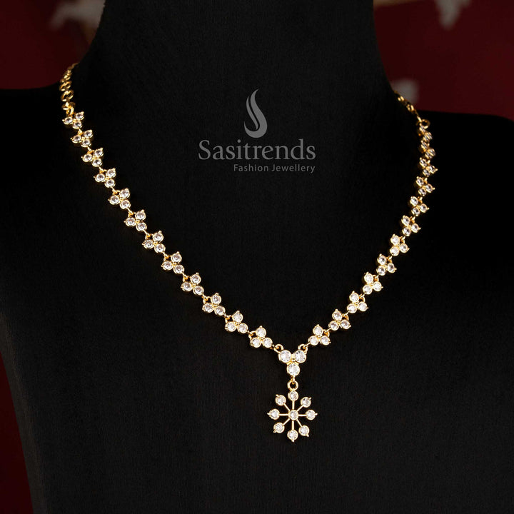 Impon Gold Plated Cubic Zirconia Delicate Necklace for Festive and Party Wear - Sasitrends